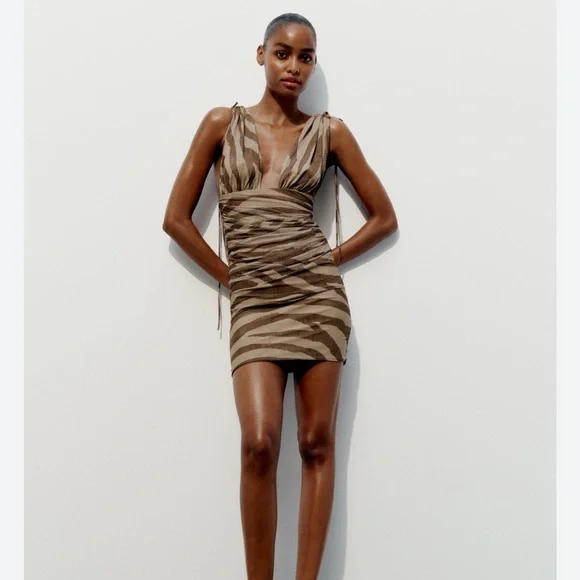 NWT Tulle Zebra Print Mini Dress Size M Medium Brown Tan - Picture 9 of 11